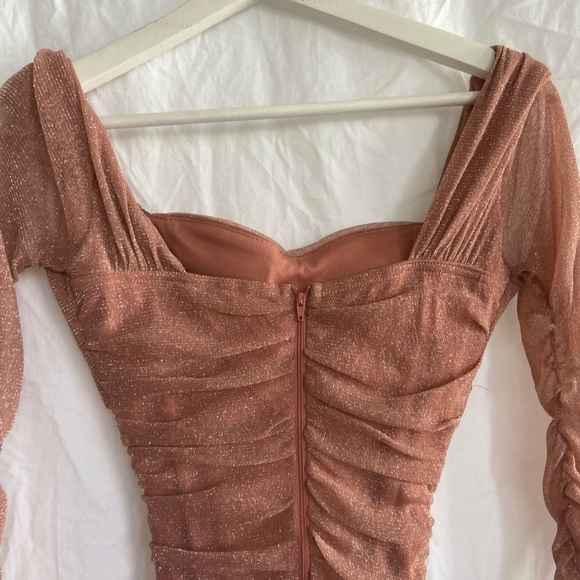 PRIVY long sleeve glitter mini dress in dusty mauve Size Small - Picture 14 of 16